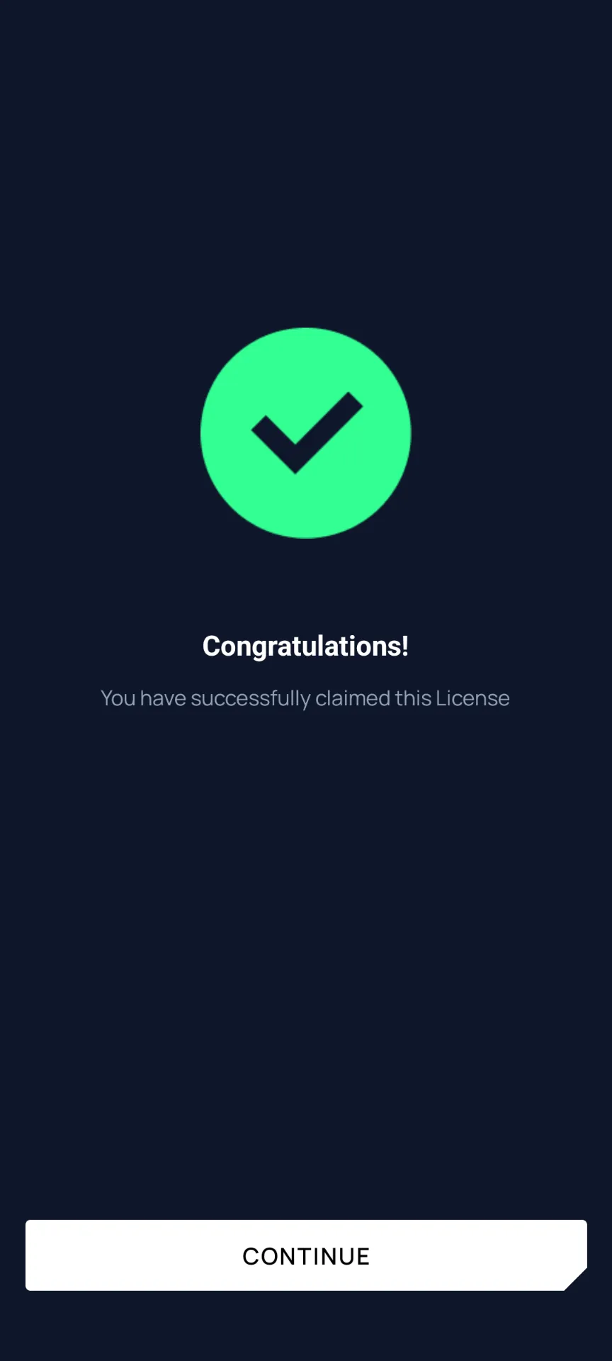 Congratulations - License successfully claimed