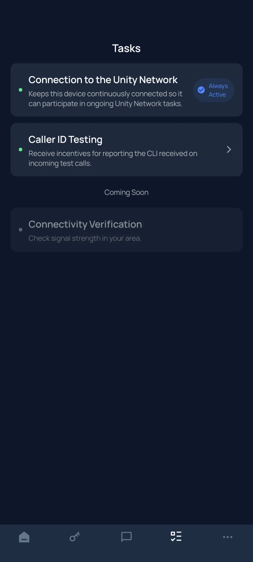 Tasks Screen — Active Network Tasks